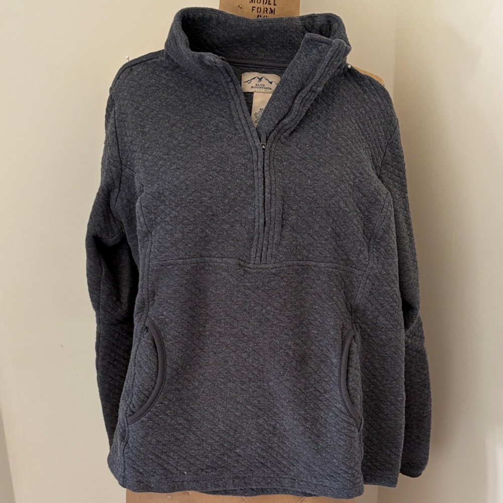 Blue Mountain Women’s Quilted Half-Zip Pullover Sweater - Charcoal